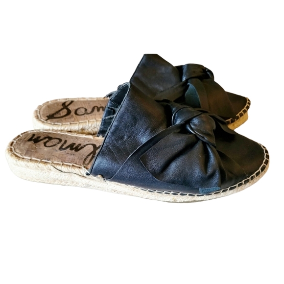 Sam Edelman Black Leather Flat Espadrilles Size 7 - Picture 3 of 8